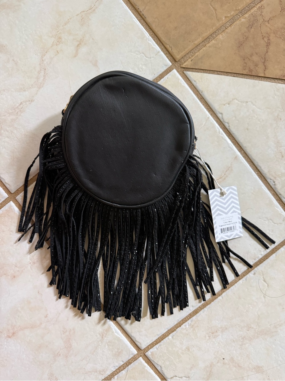 Deux Lux Black Round Fringe Crossbody Bag
